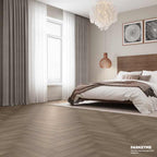 Top-down view of Apolo Grey Engineered Timber Herringbone 15.3mm in Apolo Grey colour neutral tone herringbone flooring sample