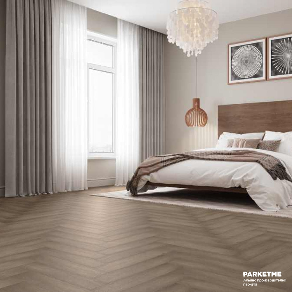 Top-down view of Apolo Grey Engineered Timber Herringbone 15.3mm in Apolo Grey colour neutral tone herringbone flooring sample