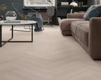 Flat lay of Casper White Engineered Timber Herringbone 15.3mm in Casper White colour light tone herringbone flooring sample
