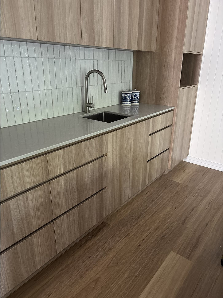 Detail view of Coastal Blackbutt SPC 6.5mm SPC hybrid flooring sample