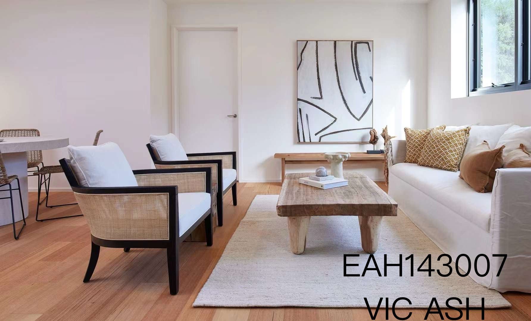 Full view of Victoria Ash Australian Hardwood 14.3mm in Victoria Ash colour neutral tone timber flooring sample