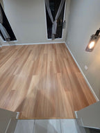 Installed room view of Natural Blackbutt SPC 9.5mm SPC hybrid flooring sample