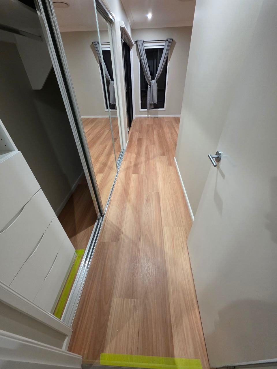 Installed room view of Natural Blackbutt SPC 9.5mm SPC hybrid flooring sample