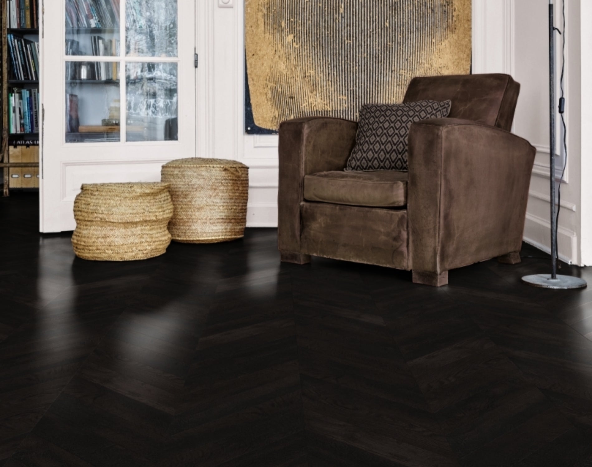 Flat lay of Midnight Grey Engineered Timber Plank 15.3mm in Midnight Grey colour dark shade timber flooring sample