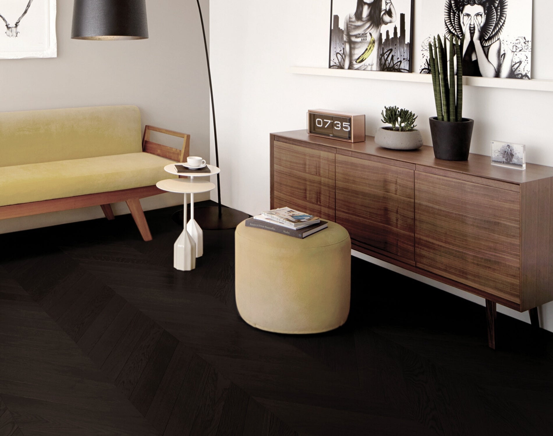 Front view of Midnight Grey Engineered Timber Plank 15.3mm in Midnight Grey colour dark shade timber flooring sample