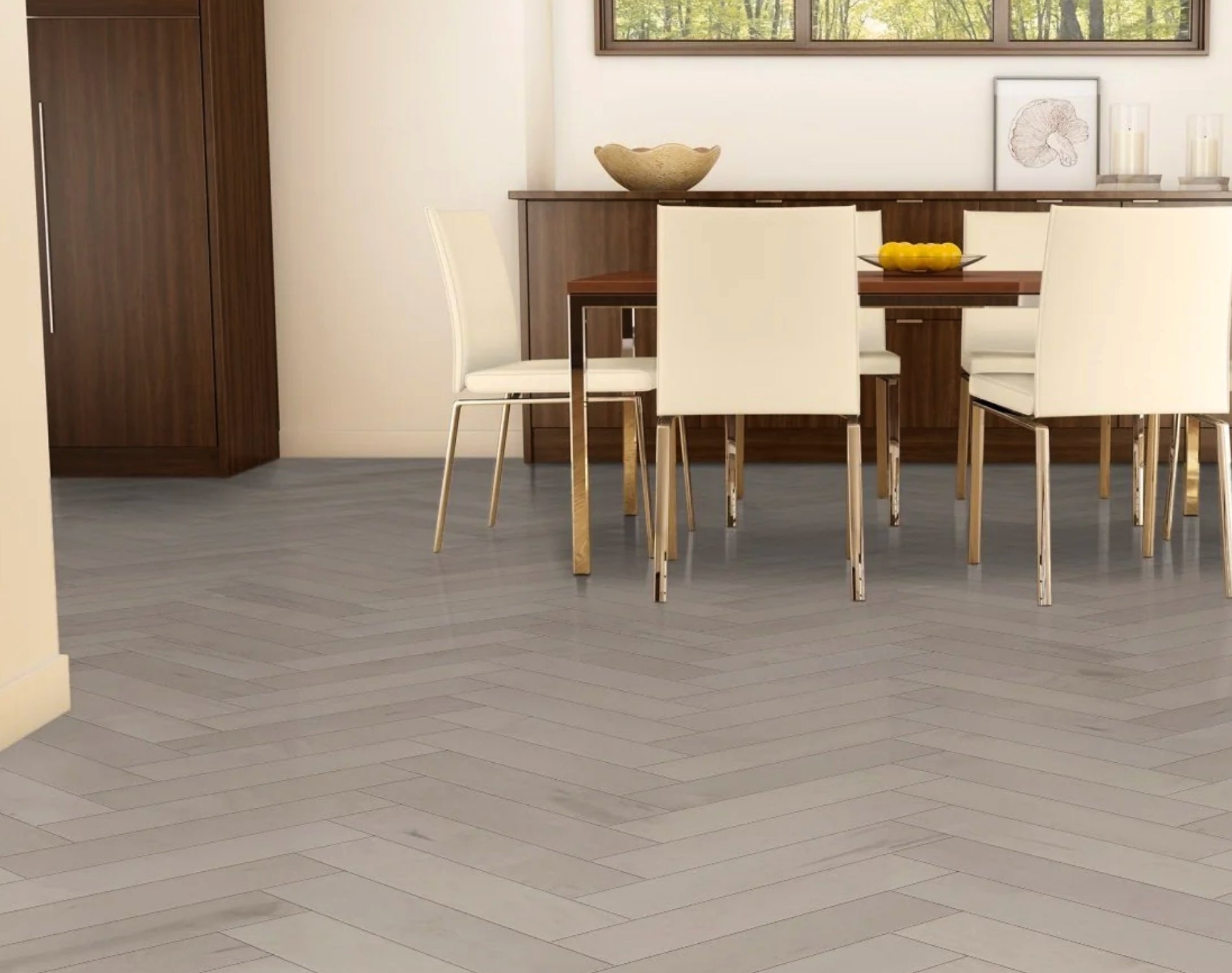 Flat lay of Pale Oak Engineered Timber Herringbone 15.3mm in Pale Oak colour warm tone herringbone flooring sample