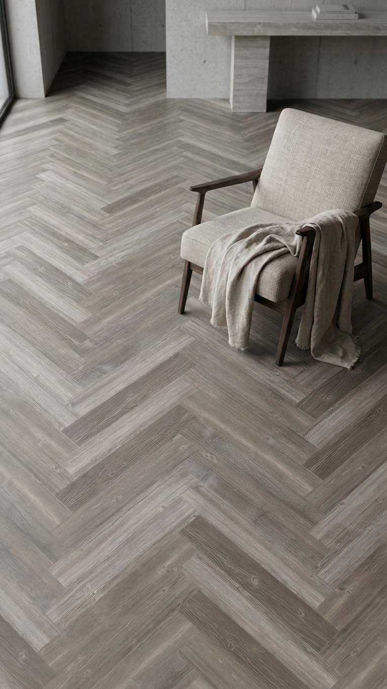 Grey River Pine Vinyl Herringbone Flooring 4.5mm