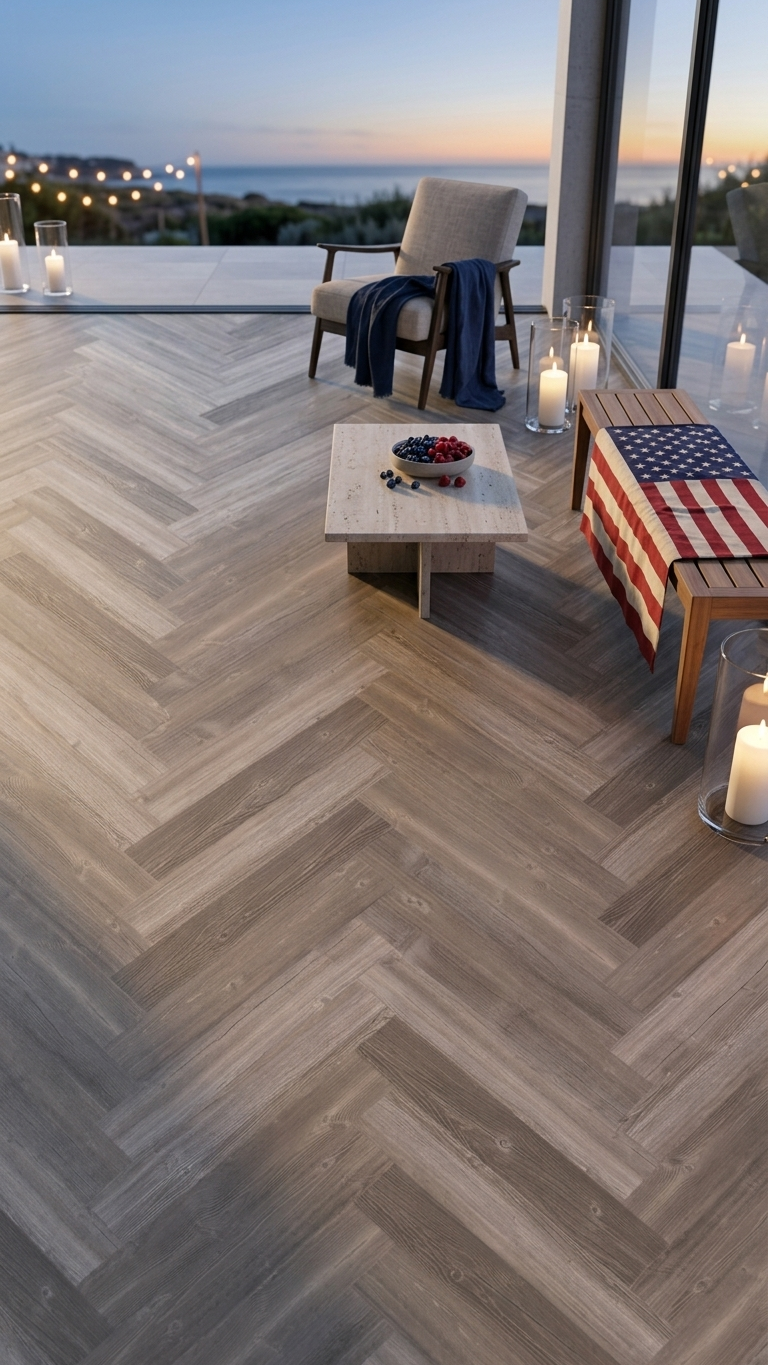 Grey River Pine Vinyl Herringbone Flooring 4.5mm