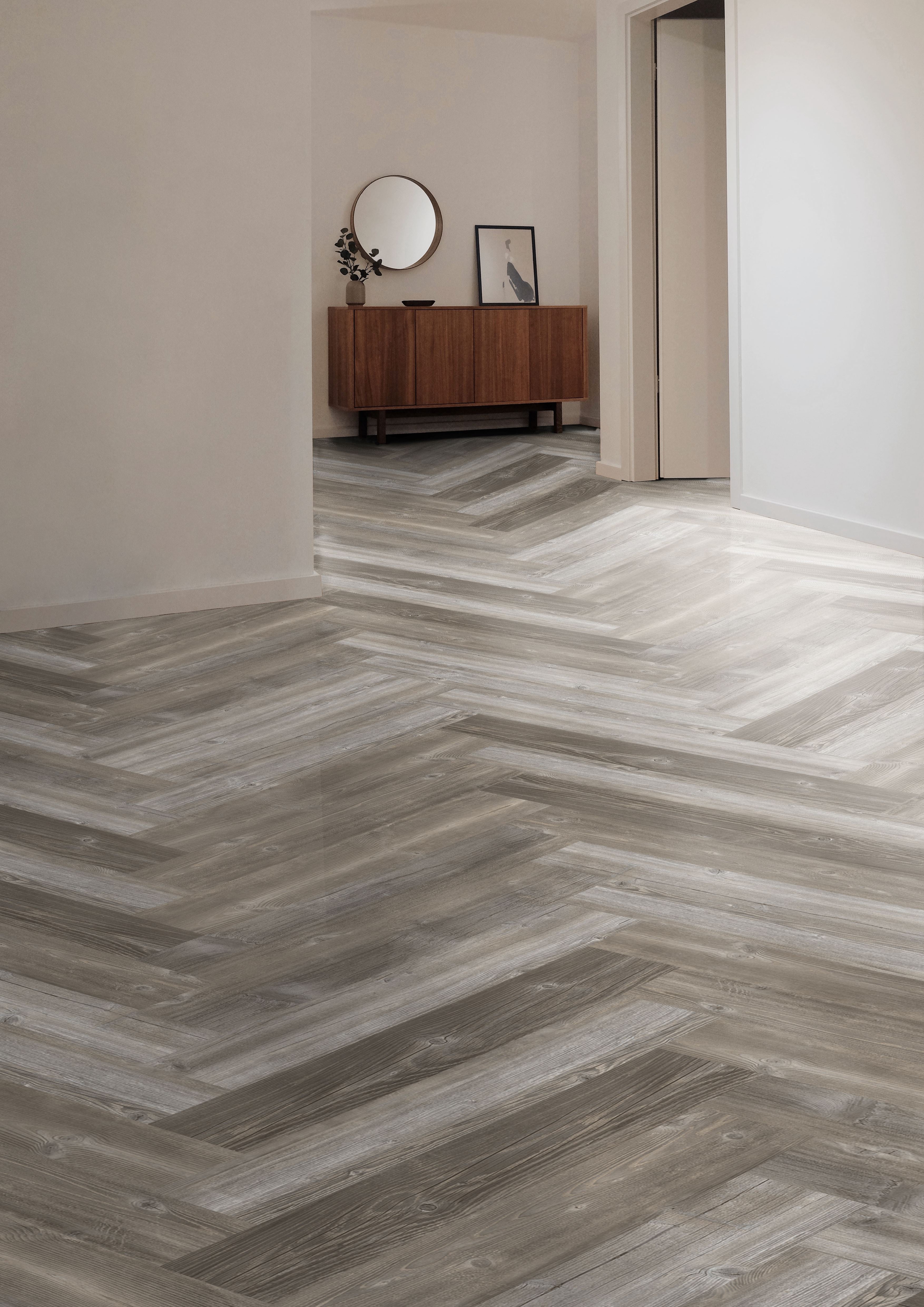 Grey River Pine Vinyl Herringbone Flooring 4.5mm