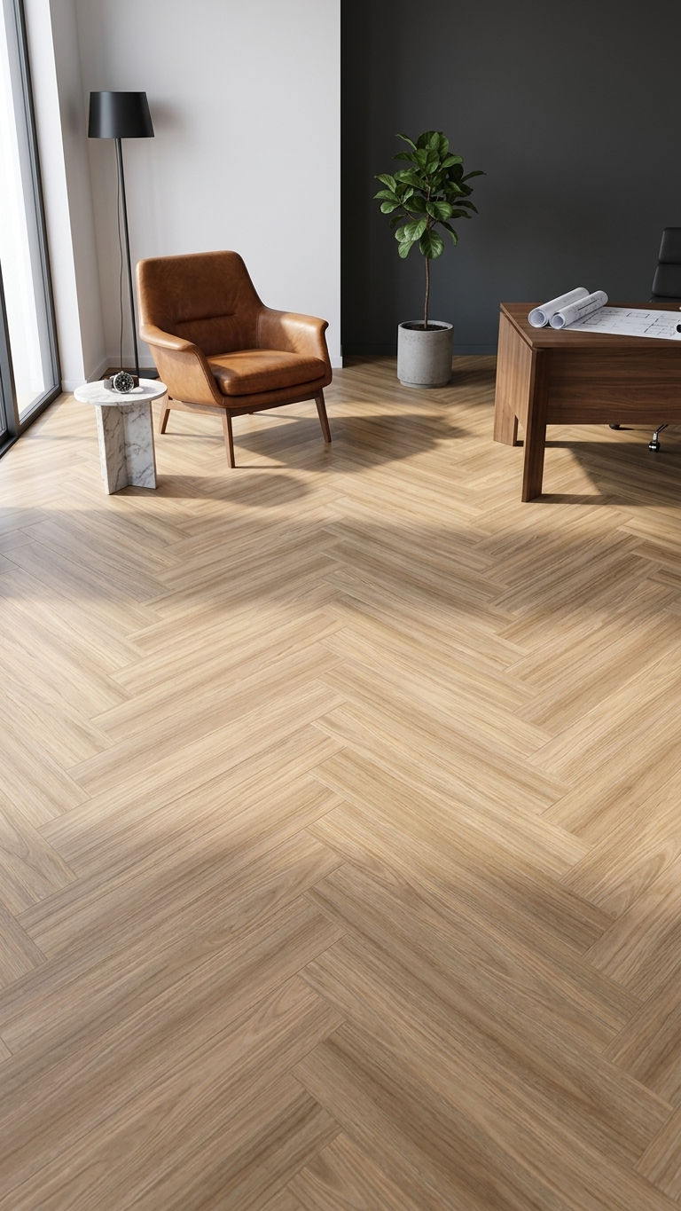 Honeycomb Ash Vinyl Herringbone Flooring 4.5mm