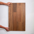 Flat lay of Spotted Gum Australian Hardwood 14.3mm in Spotted Gum colour warm tone timber flooring sample