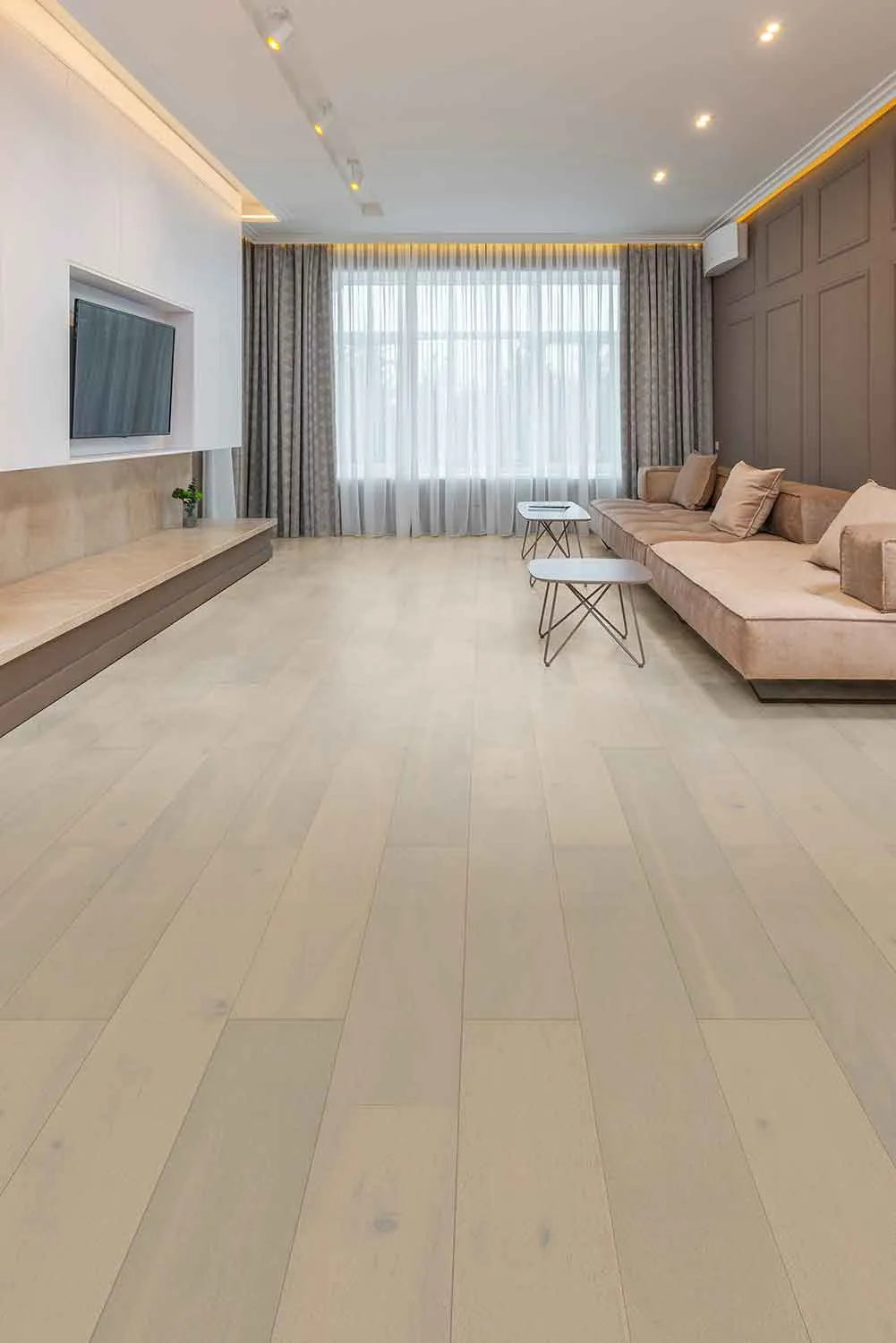 Side view of Casper White Engineered Timber Plank 15.3mm in Casper White colour light tone timber flooring sample