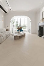 Full view of Casper White Engineered Timber Herringbone 15.3mm in Casper White colour light tone herringbone flooring sample