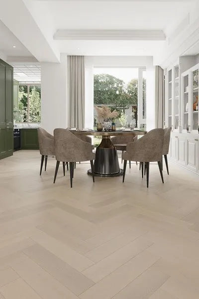 Detailed view of Natural Limed Engineered Timber Herringbone 15.3mm in Natural Limed colour warm tone herringbone flooring sample